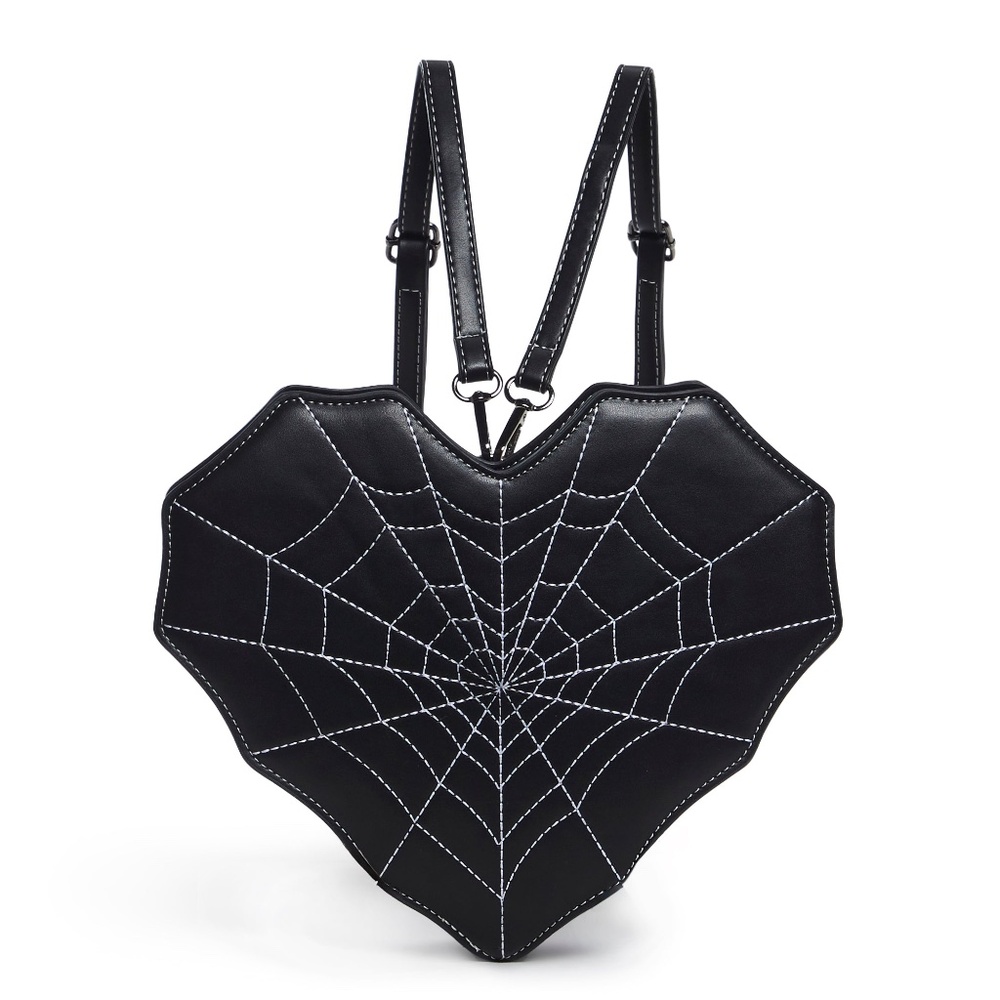 Black Heart w Spider Web Design Backpack / Shoulder Bag New - Picture 1 of 12